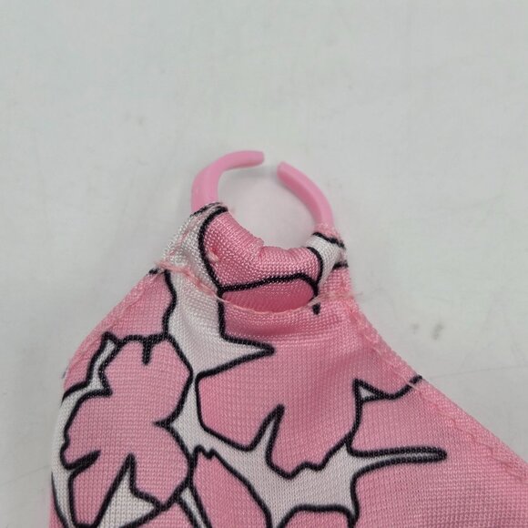 Barbie Doll Dress High Neck With Necklace Bubble Gum Pink & White Floral Pattern - Picture 3 of 6